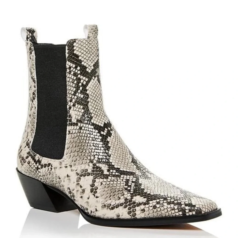 NWT AQUA Esra snakeskin pattern leather Chelsea boots. With box.